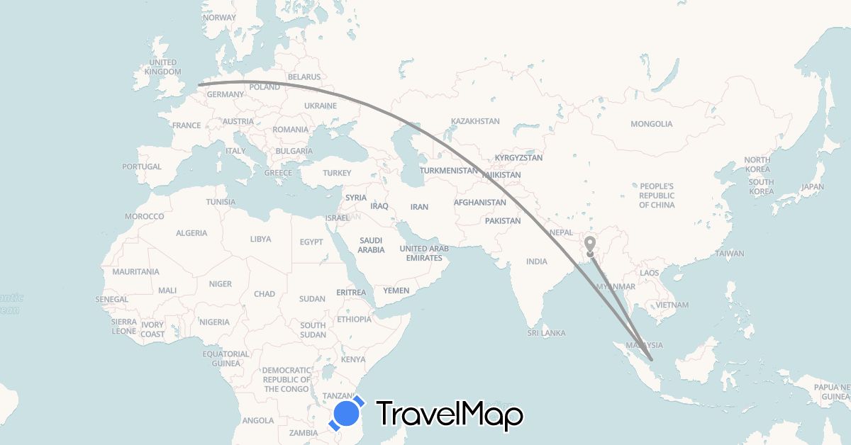 TravelMap itinerary: driving, plane in Bangladesh, Netherlands, Singapore (Asia, Europe)